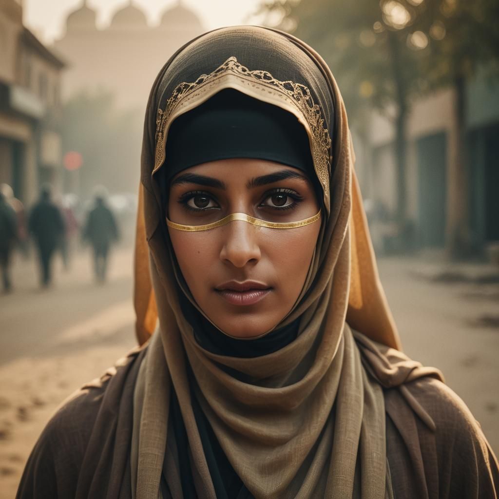 Beautiful Muslim Woman in Niqab: Cinematic Portrait