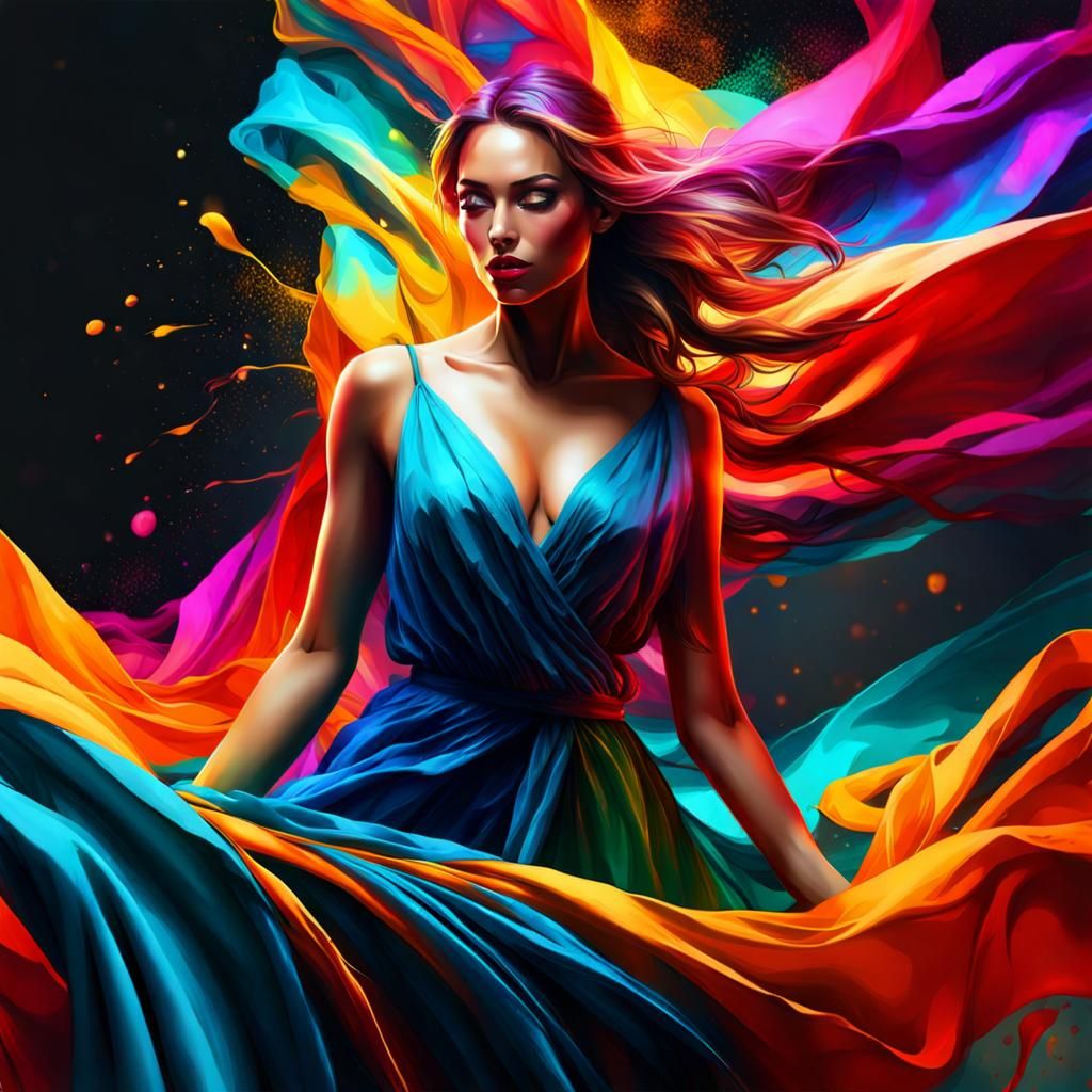 Girl in Silk Sheets: Colorful Splash Art