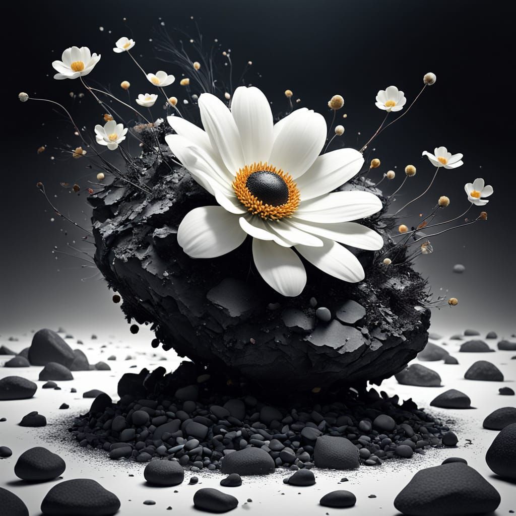 White Flowery Mindscape Meets Black Stony Bodyearth