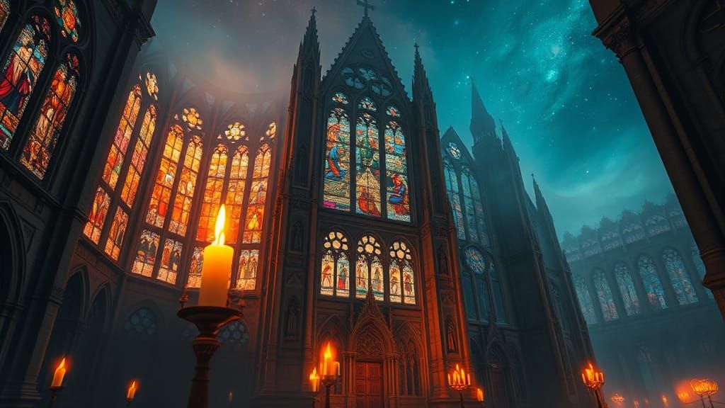 Surreal Cathedral Shines with Celestial Light in a Mysteriou...
