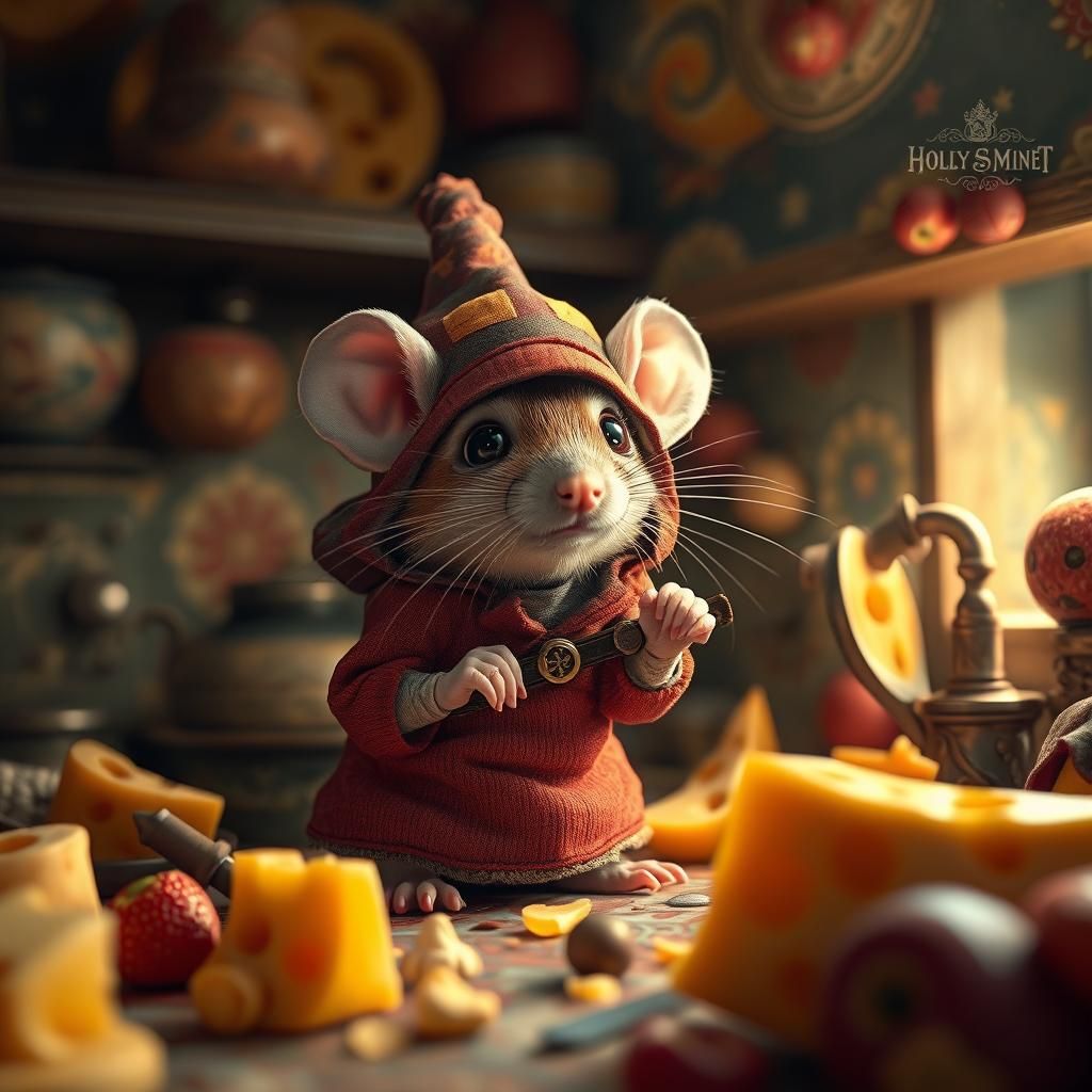 Mouse Thief in Kitchen, Cinematic Digital Art