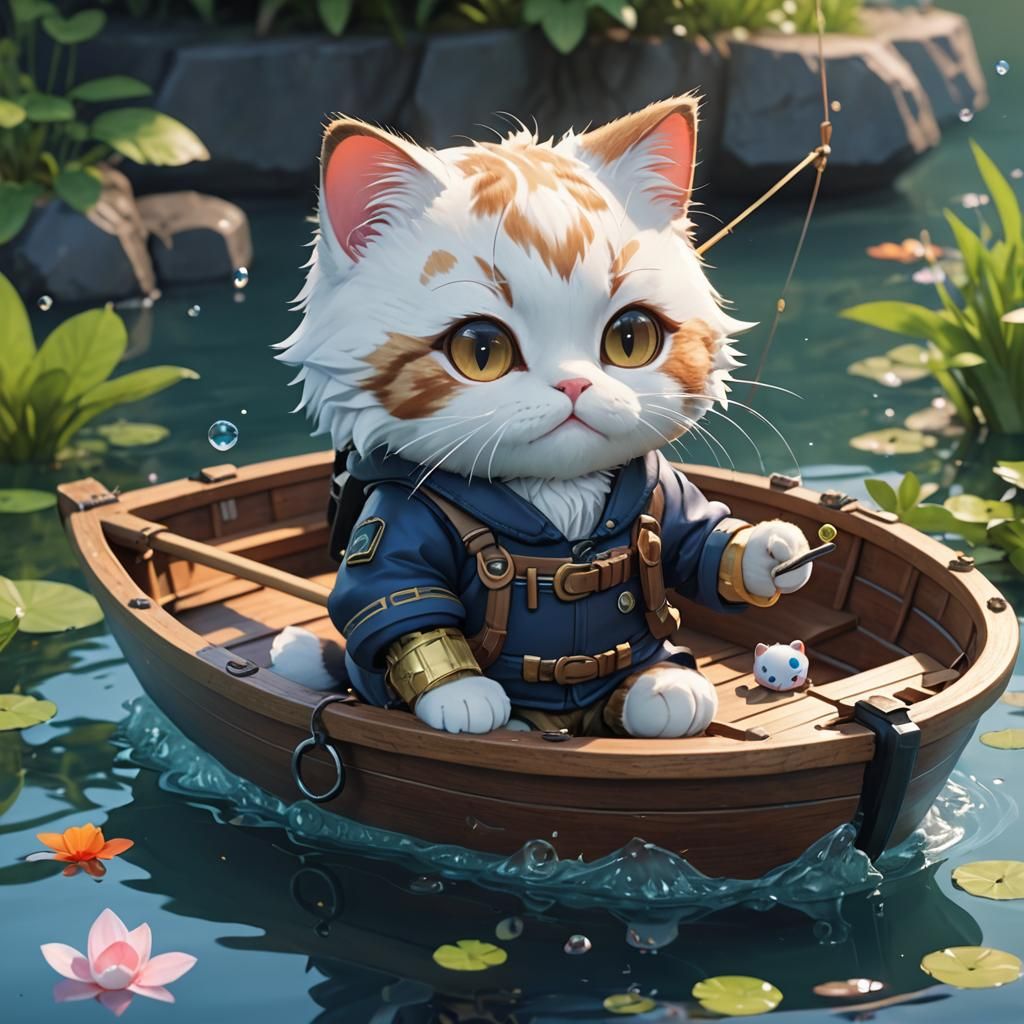 Chibi Cat Fishing: 3D Anime Art