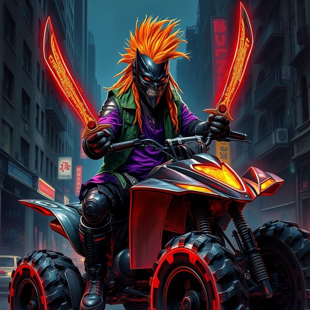 Cyberpunk Samurai Ninja Cyborg in Gotham City