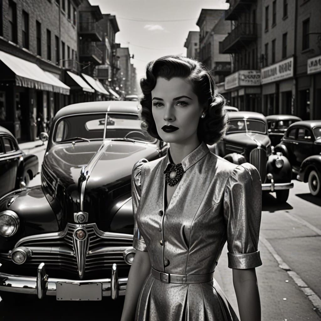 Retro Robot and Woman in Film Noir Style