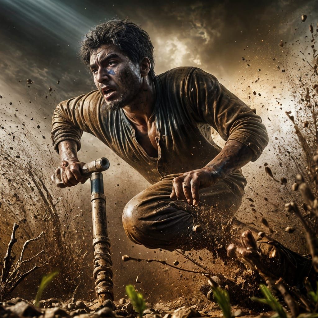 Intense South Asian Man on Pogo Stick