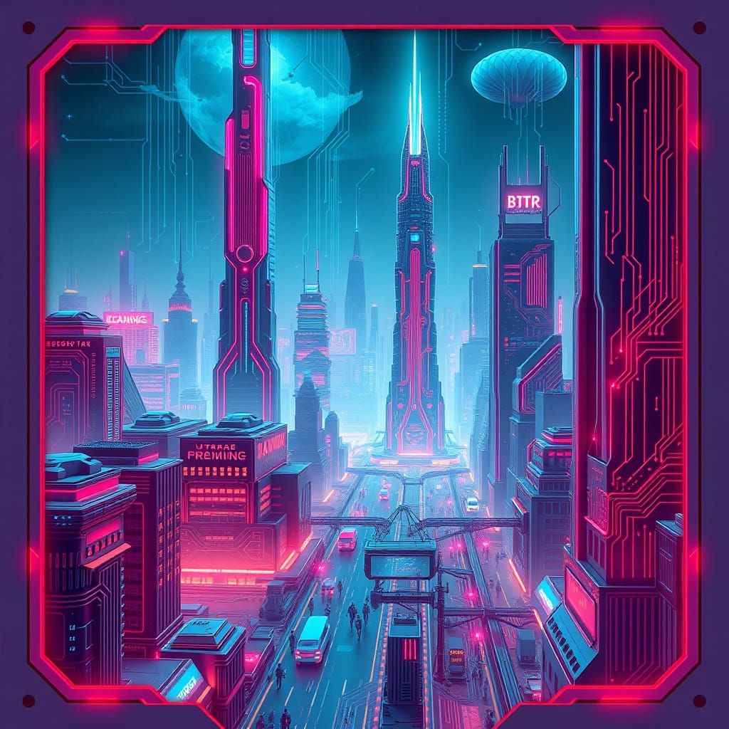 Microchip board city, electronic circuit city