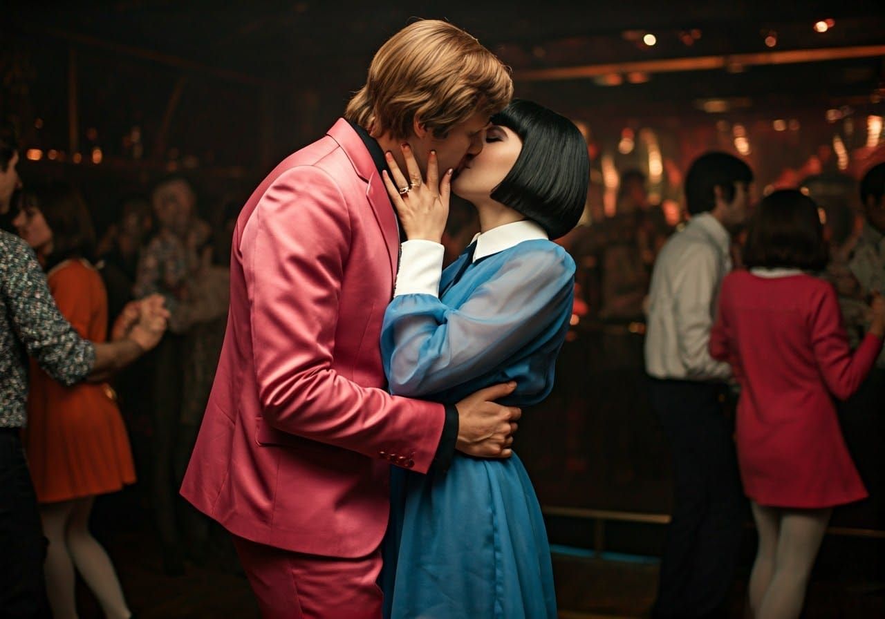 Glamorous Mod Couple Under Neon Lights