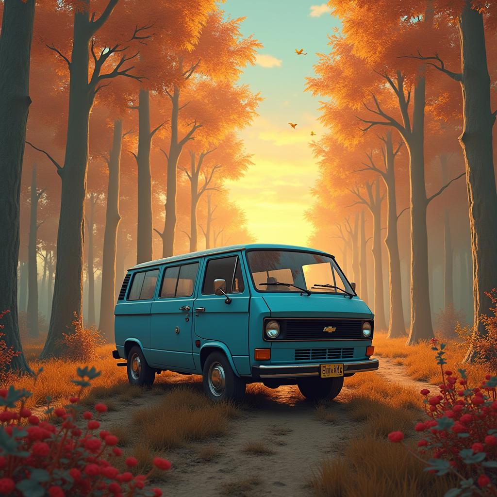 1977 Chevy Van in Surreal Fantasy Landscape