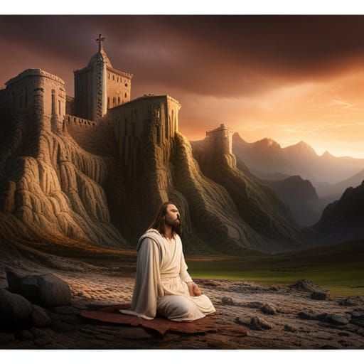 Jesus Christ Praying as Stone Fort Crumbles