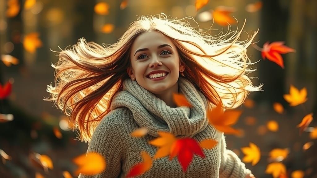 Woman Dancing in Autumn Leaves, Cinematic Photography