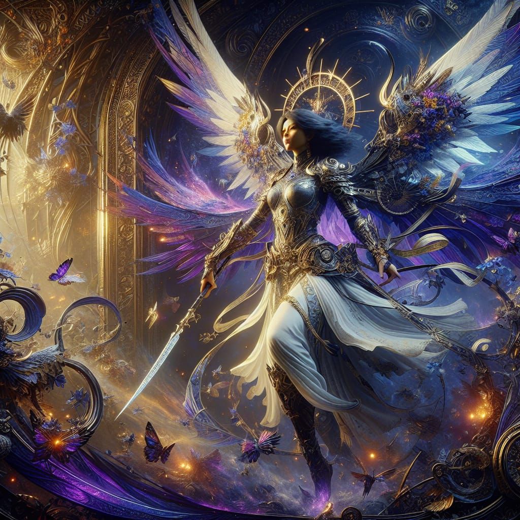 Dark Fantasy Woman with Wings and Halberd