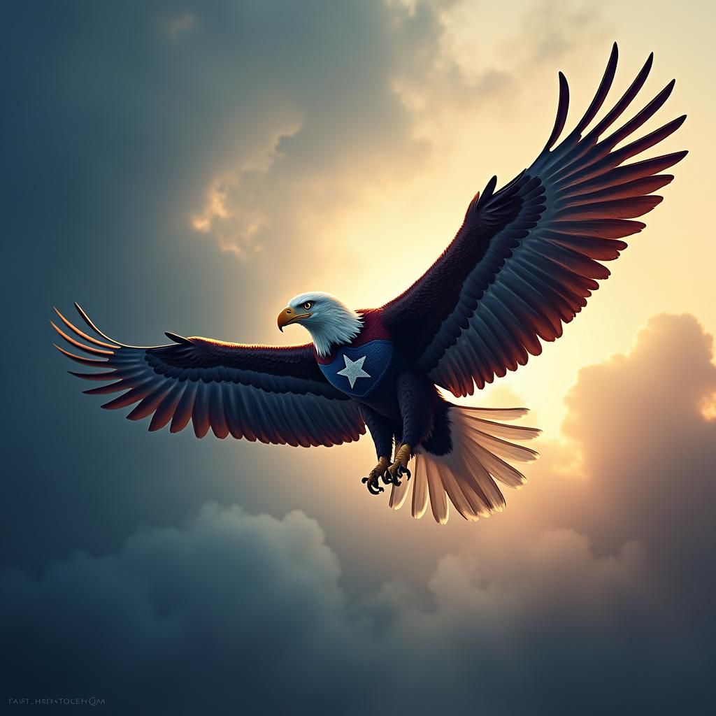 Captain America Bald Eagle Soaring in Dreamlike Sky