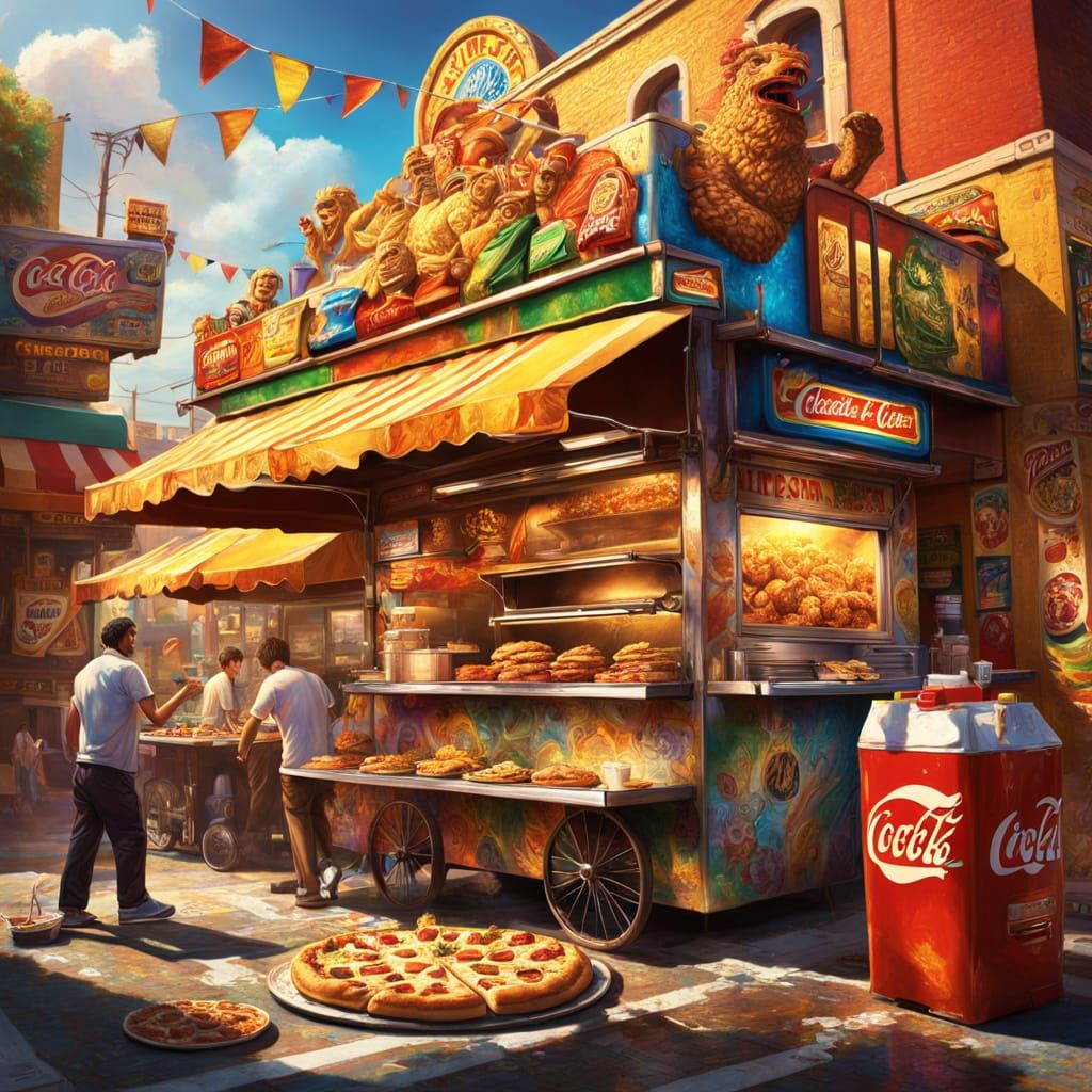 Sculptured God Selling Pizza: Hyperrealistic Concept Art