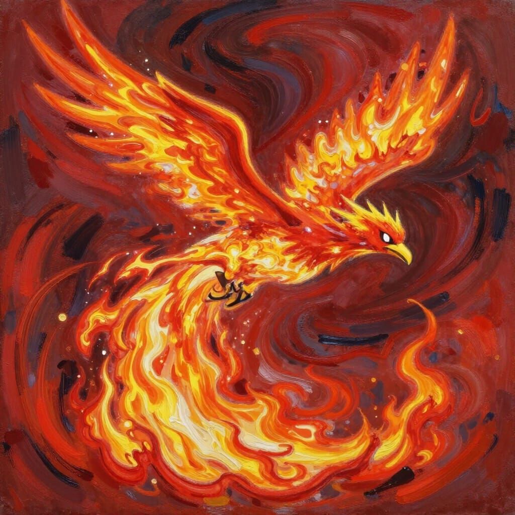 Fiery Bird Soars Through Expressive Firestorm