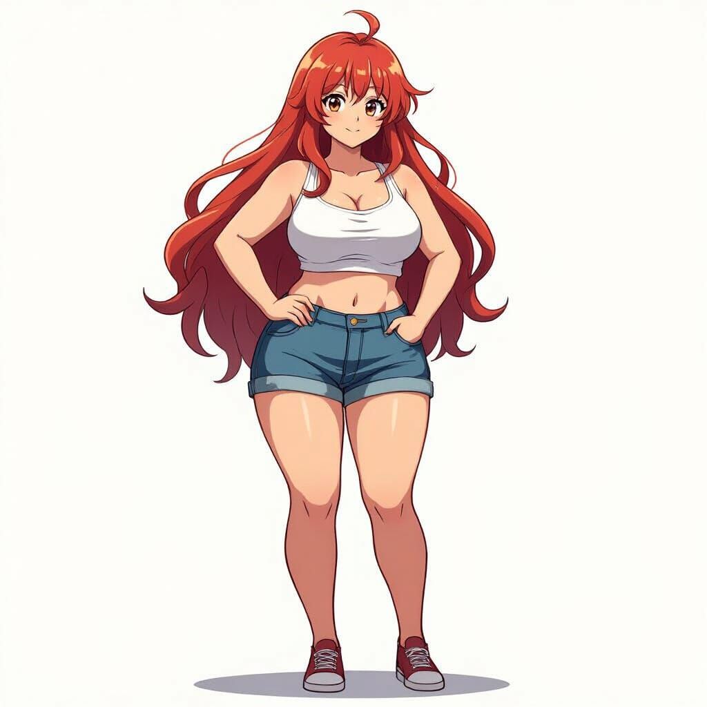Anime Style 18-Year-Old Plus-Size Woman in Casual Outfit