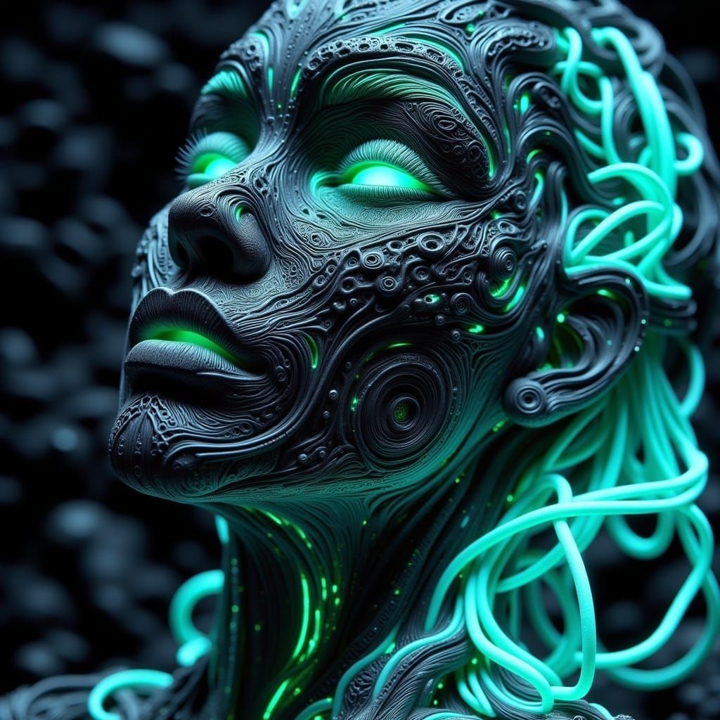Cyberpunk Woman with Aquatic Skin and Glowing Code