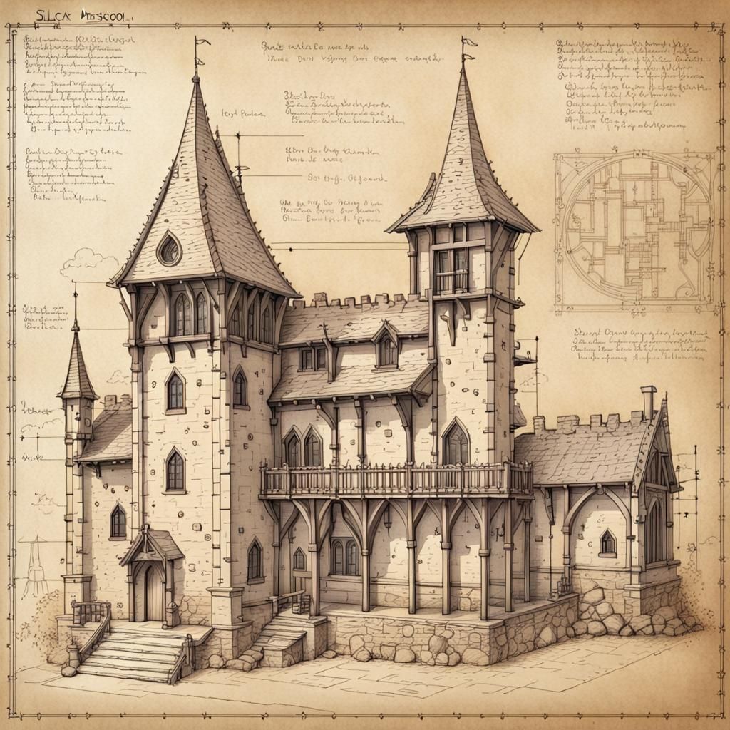 Detailed Ink Sketch of Medieval Preschool Blueprint