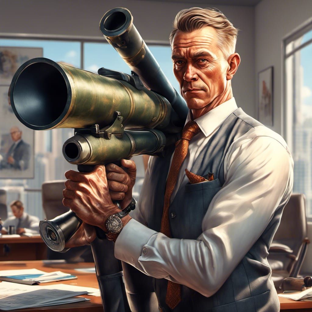 Businessman Bazooka Portrait in Detailed Digital Art Style