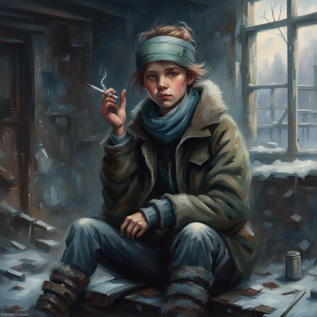 Post-Soviet Tomboy in Abandoned Flat, Hyperdetailed