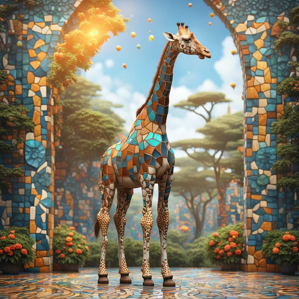 Mosaic Giraffe Fantasy Art in Unreal Engine