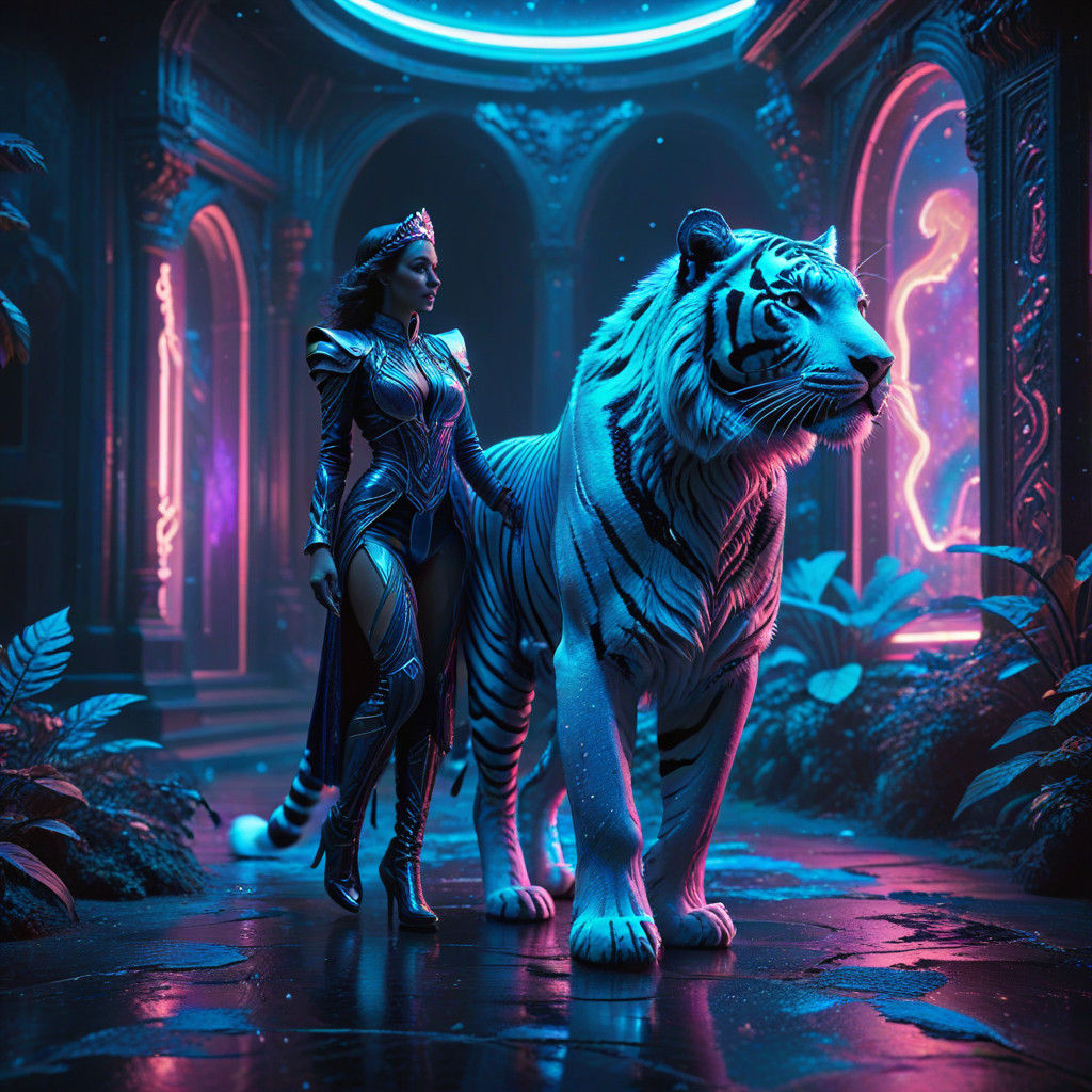 Tiger and Arabian Queen Step into Neo-Retro Futuristic Abyss