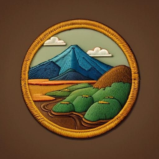 Earthy Brown Landscape with Embroidered Patch