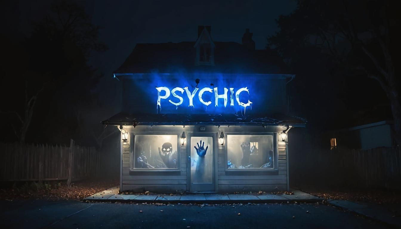 Spooky Haunted House with Monster in the Fog