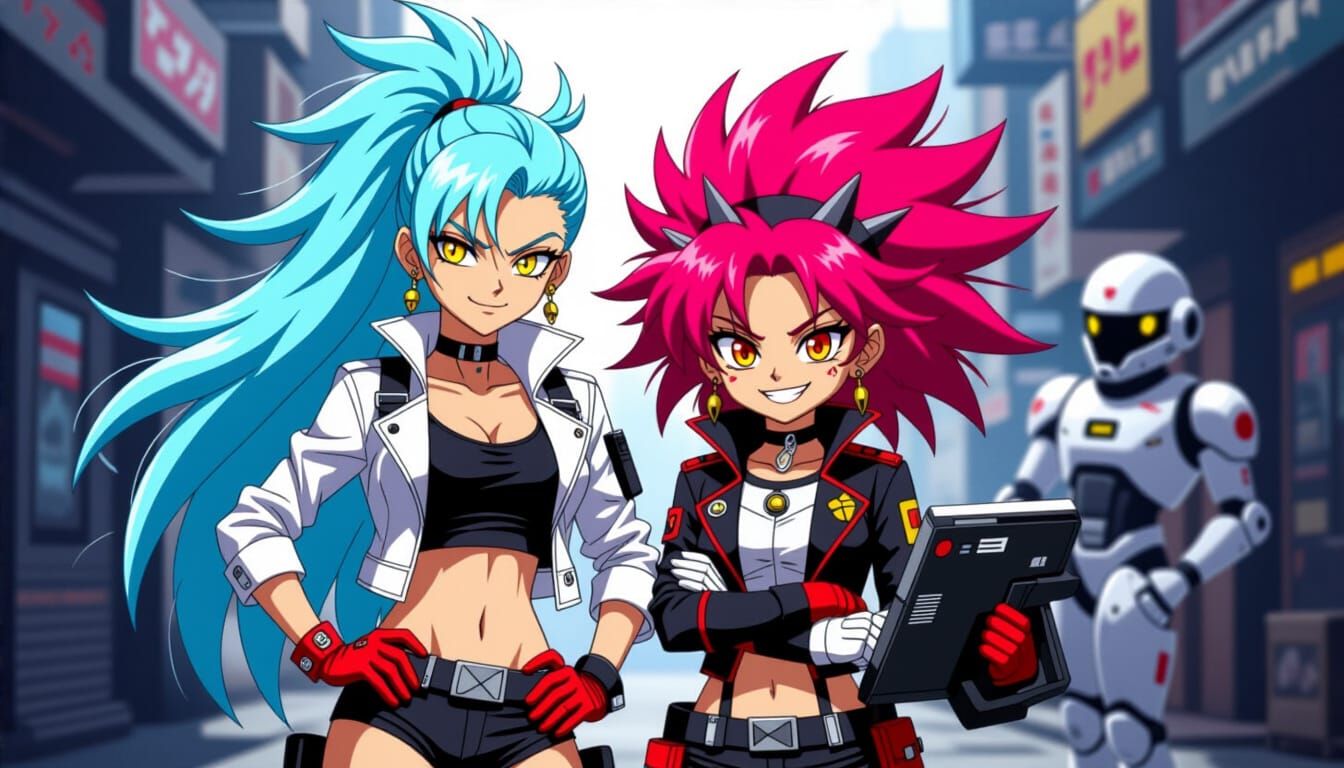 Confident Warrior and Eccentric Scientist in Sci-Fi Lab