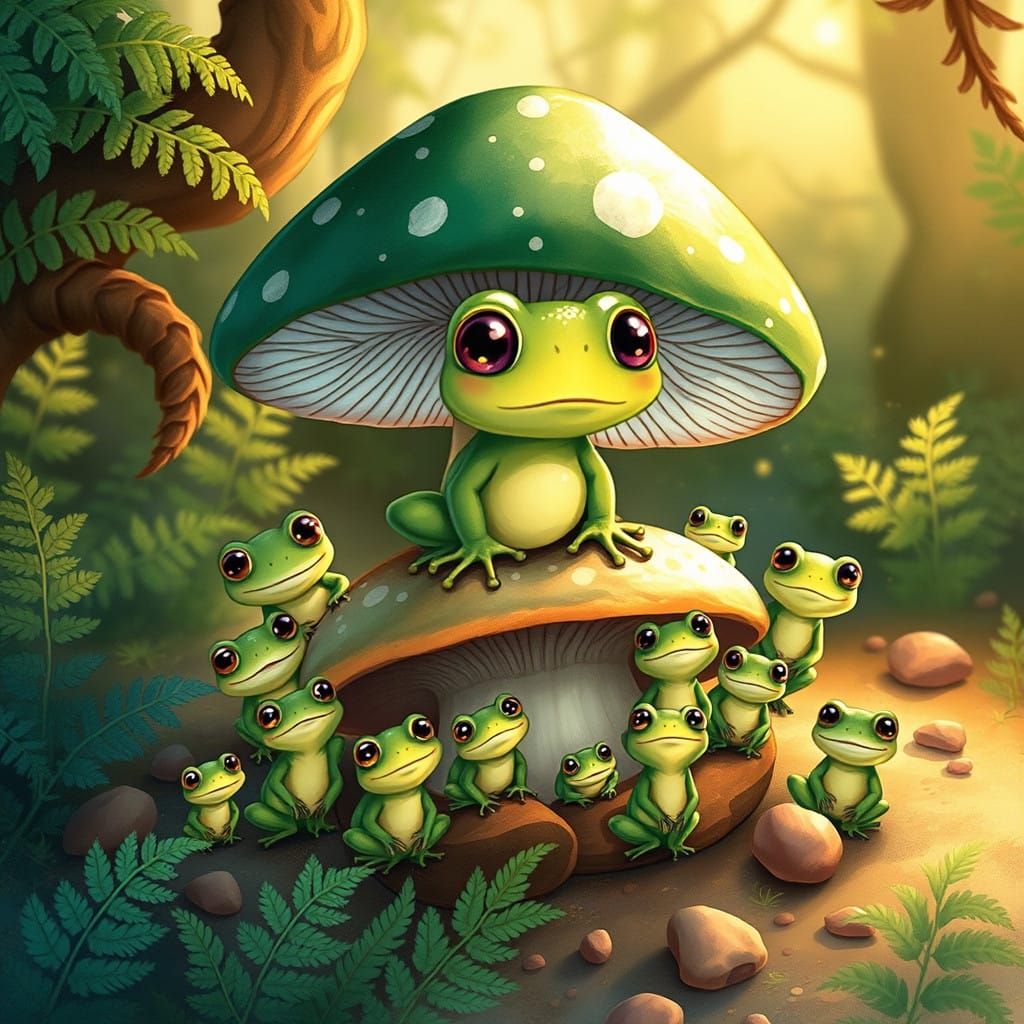 Whimsical Forest Frogs in Watercolor Style