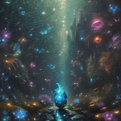 Bioluminescent Jellyfish Drifting in Cyberpunk Cityscape