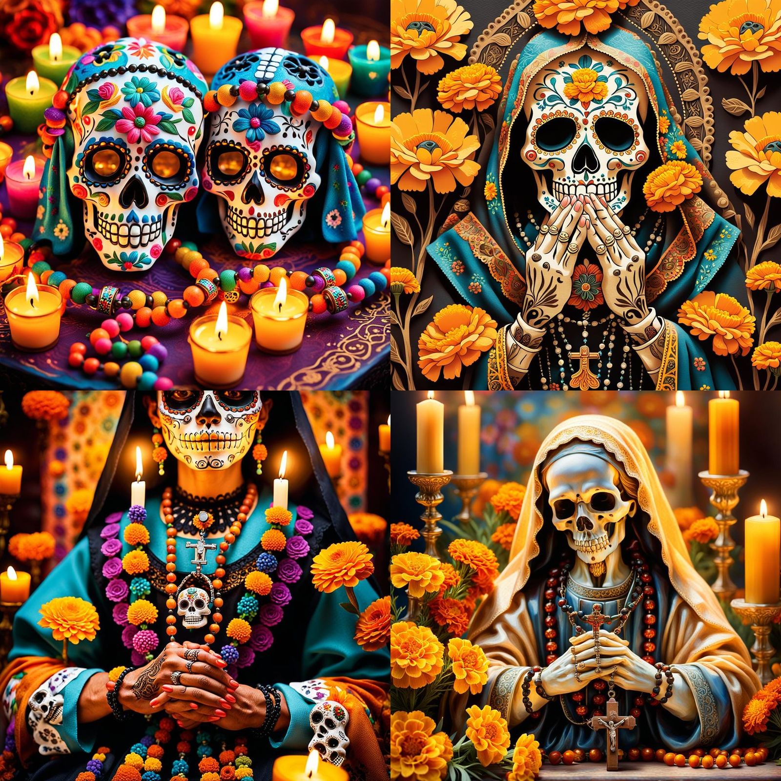 Praying Hands with Rosary for Dia de los Muertos
