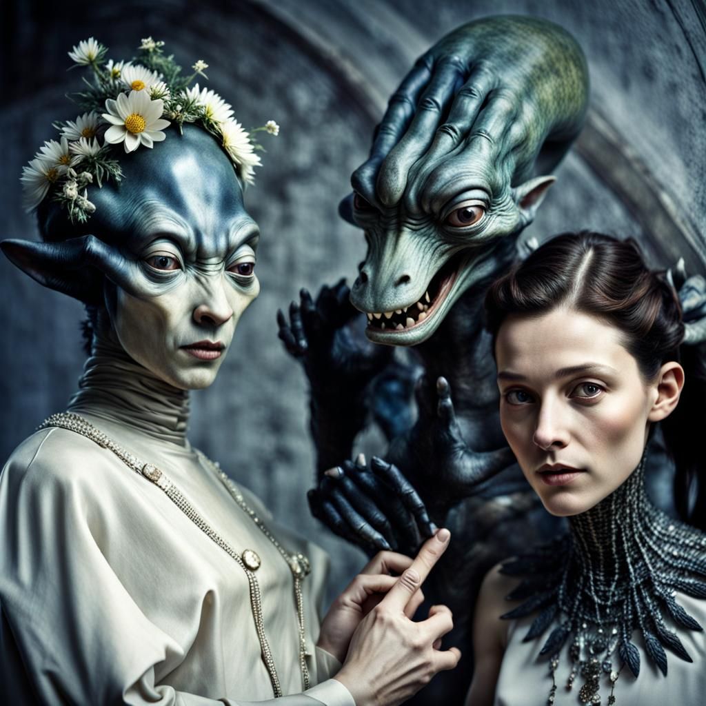 Surreal Alien Celebration in Exotic Restaurant, Photorealist...