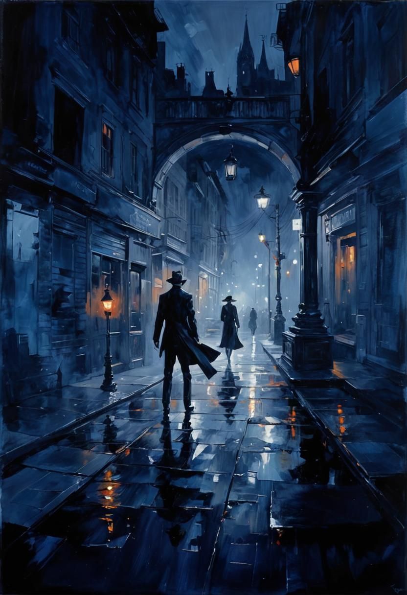 Noir Night Painting of Secrets and Danger