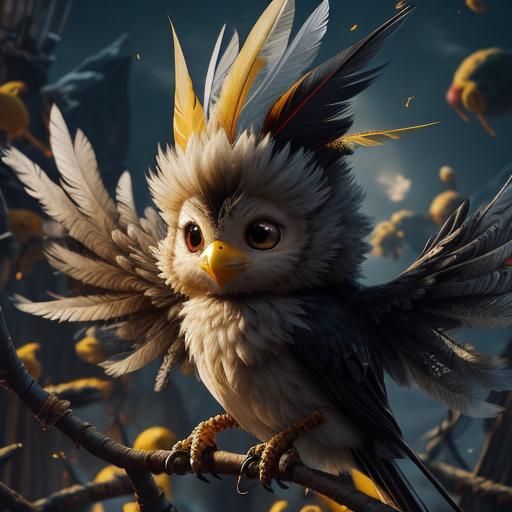 Cute Yellow Baby Bird with Red Mohawk