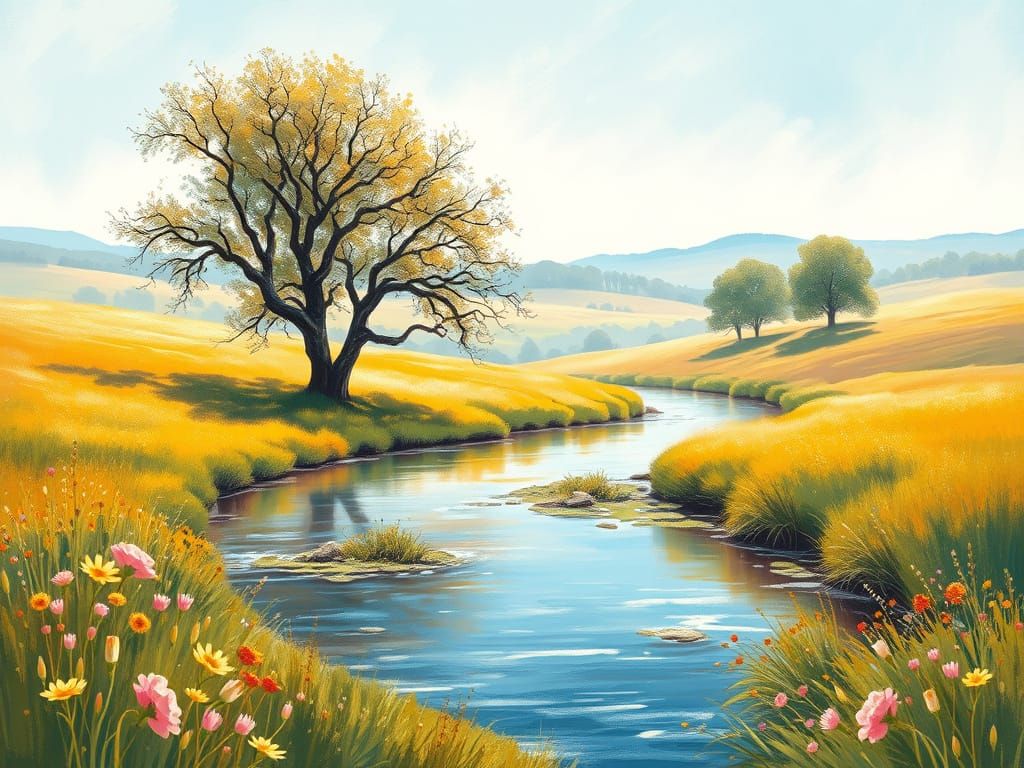 Impressionist Countryside Scene in Soft Brushstrokes