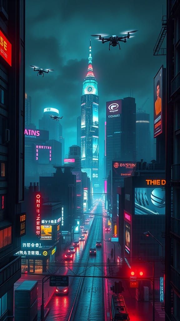 Cyberpunk Cityscape at Night: A Glimpse of 2099