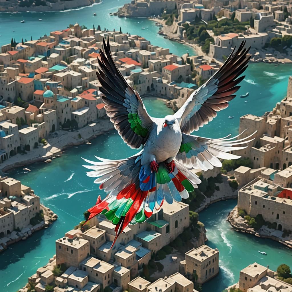 Palestinian Dove Over Jerusalem: Detailed Matte Painting