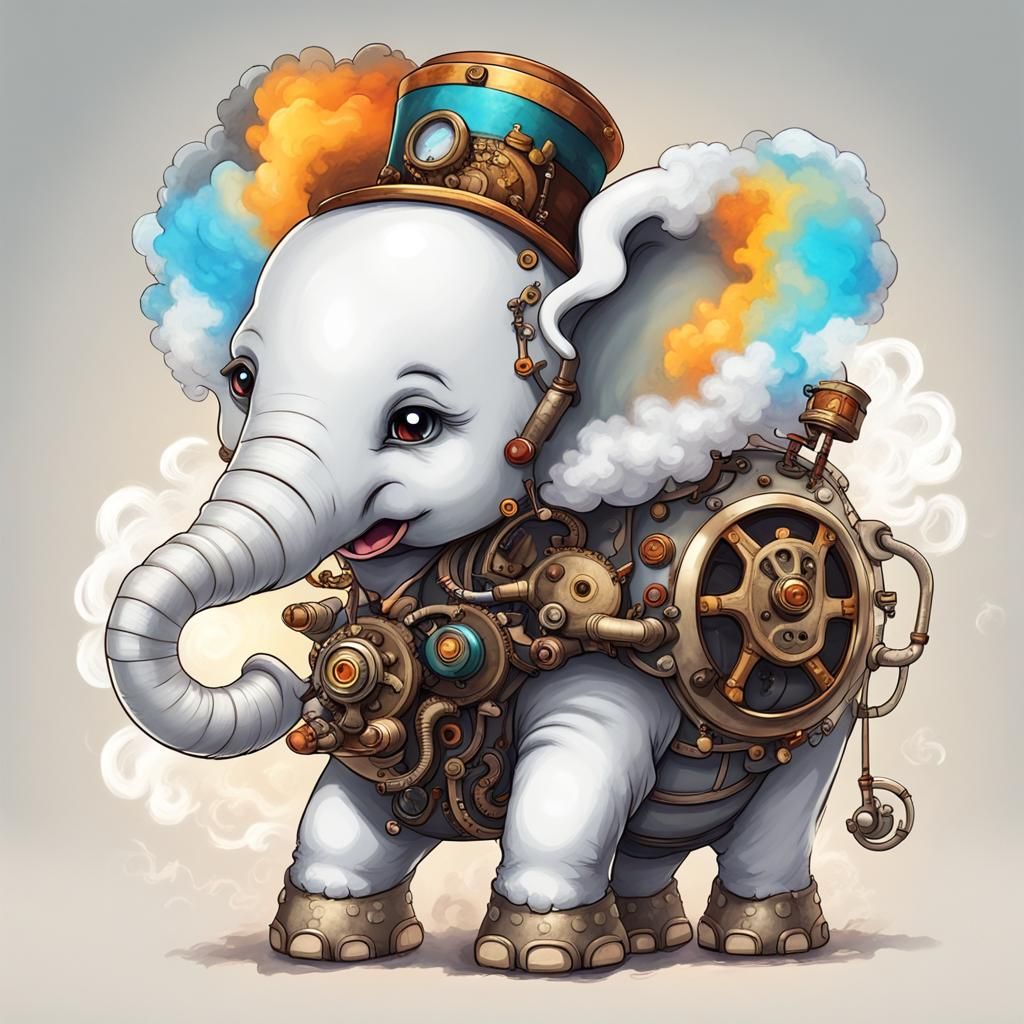 Steampunk Elephant Cub Cloud Concept Art