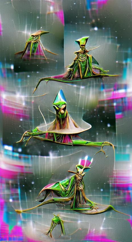 Whimsical Mantis Alien Wizard