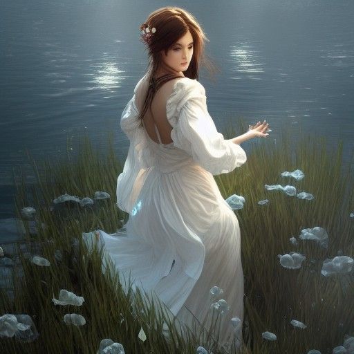 Girl Plays Piano on Lake: Hyperdetailed Concept Art