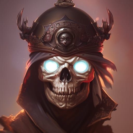 Undead Pirate Lord Skull Portrait with Glowing Eyes