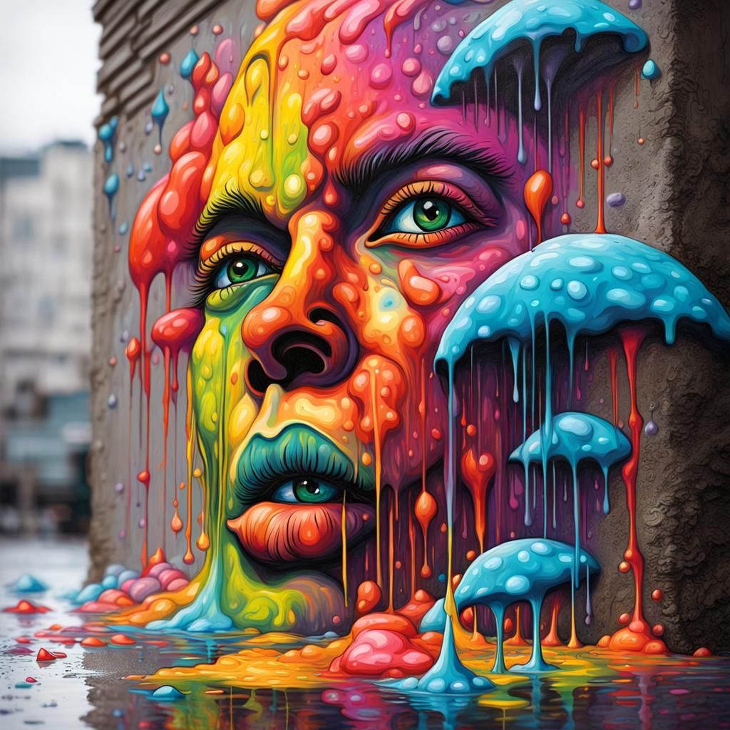 Psychedelic Oil Paint Raining on Graffiti City