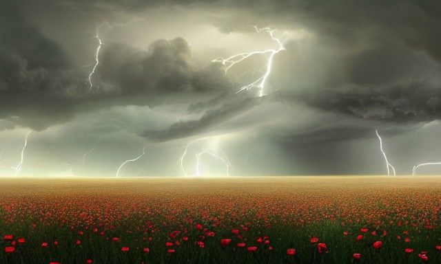 Hyperdetailed Thunderstorm Over Rose Field Painting