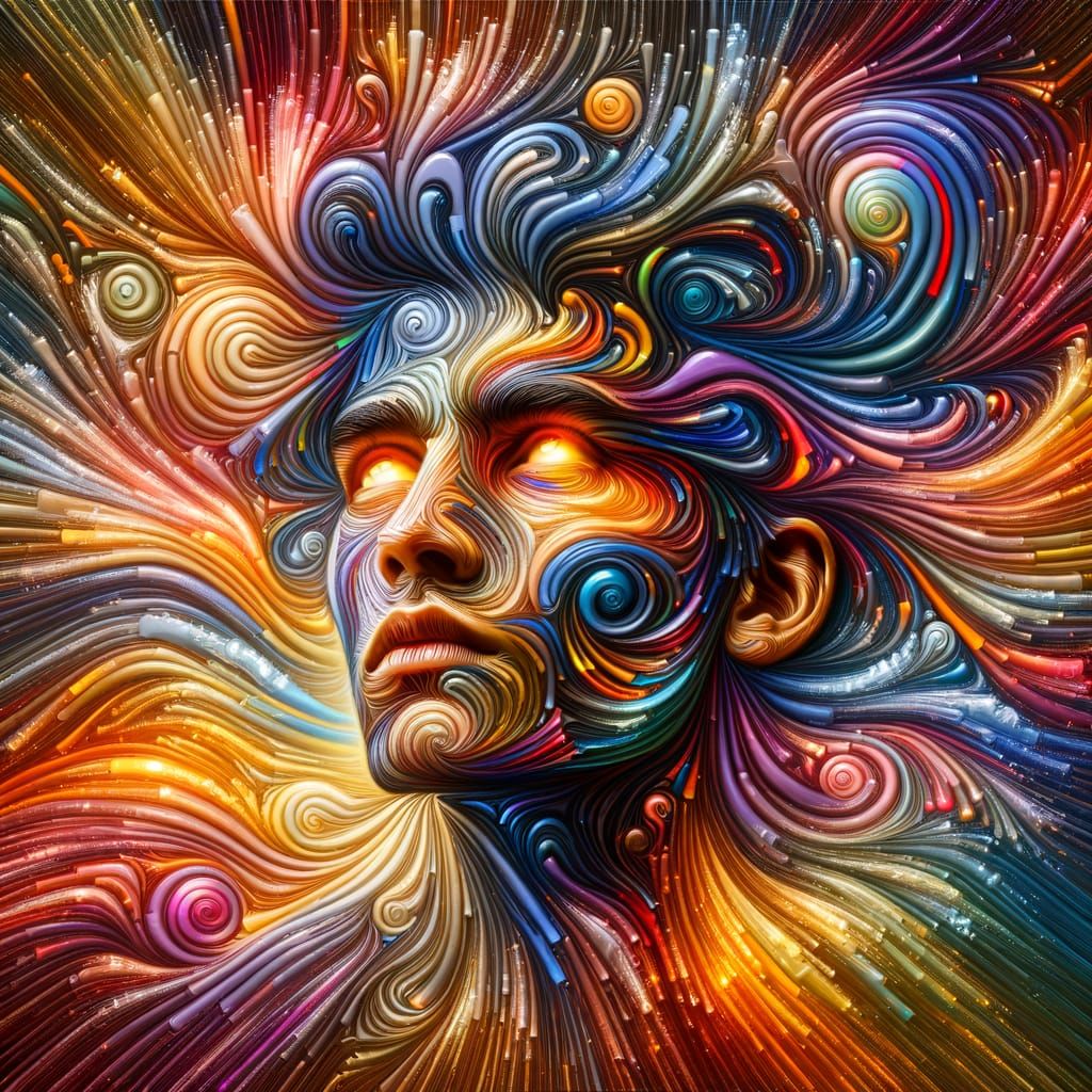 Expressive Abstract Portrait of Man with Radiant Colors