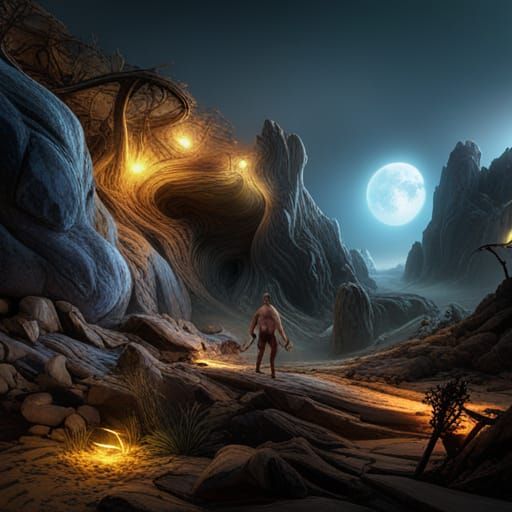 Detailed Caveman Matte Painting in 8K