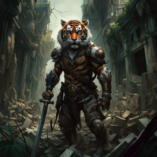Angry Tiger Beastkin in Ruined City