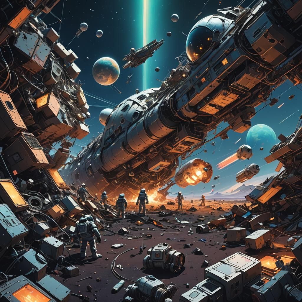 Astronauts Clear Space Junk: Sci-Fi Concept Art
