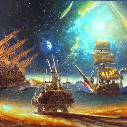 Space Pirate Crew in Oil Painting Style