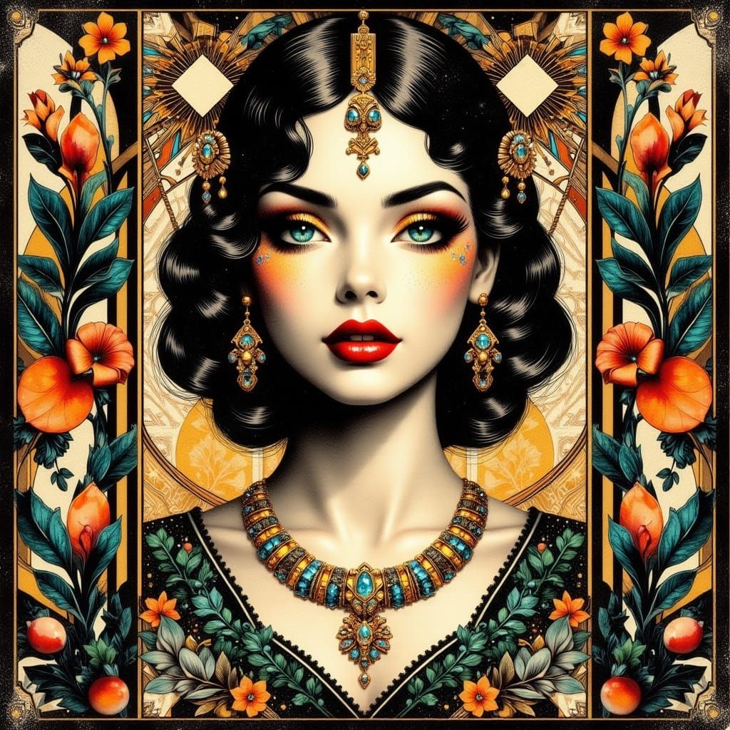 Art Deco Queen with Geometric Patterns