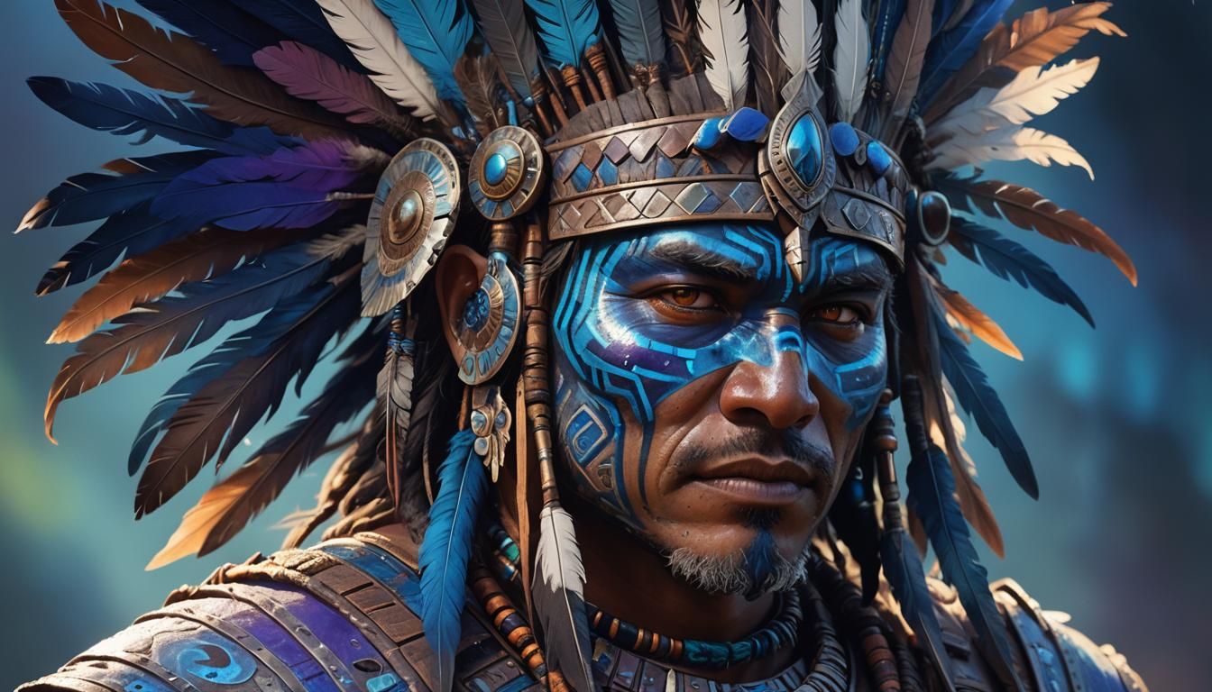 Tribal Warrior with Glowing Blue Markings